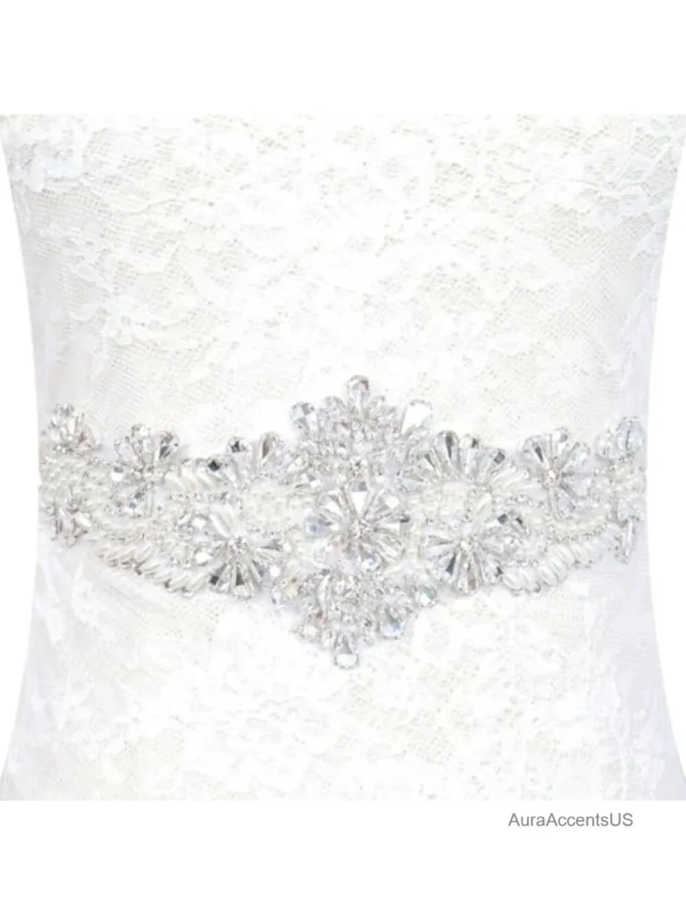 Rhinestone Crystal Applique Wedding Bridal Sash Belt for Dress with Satin